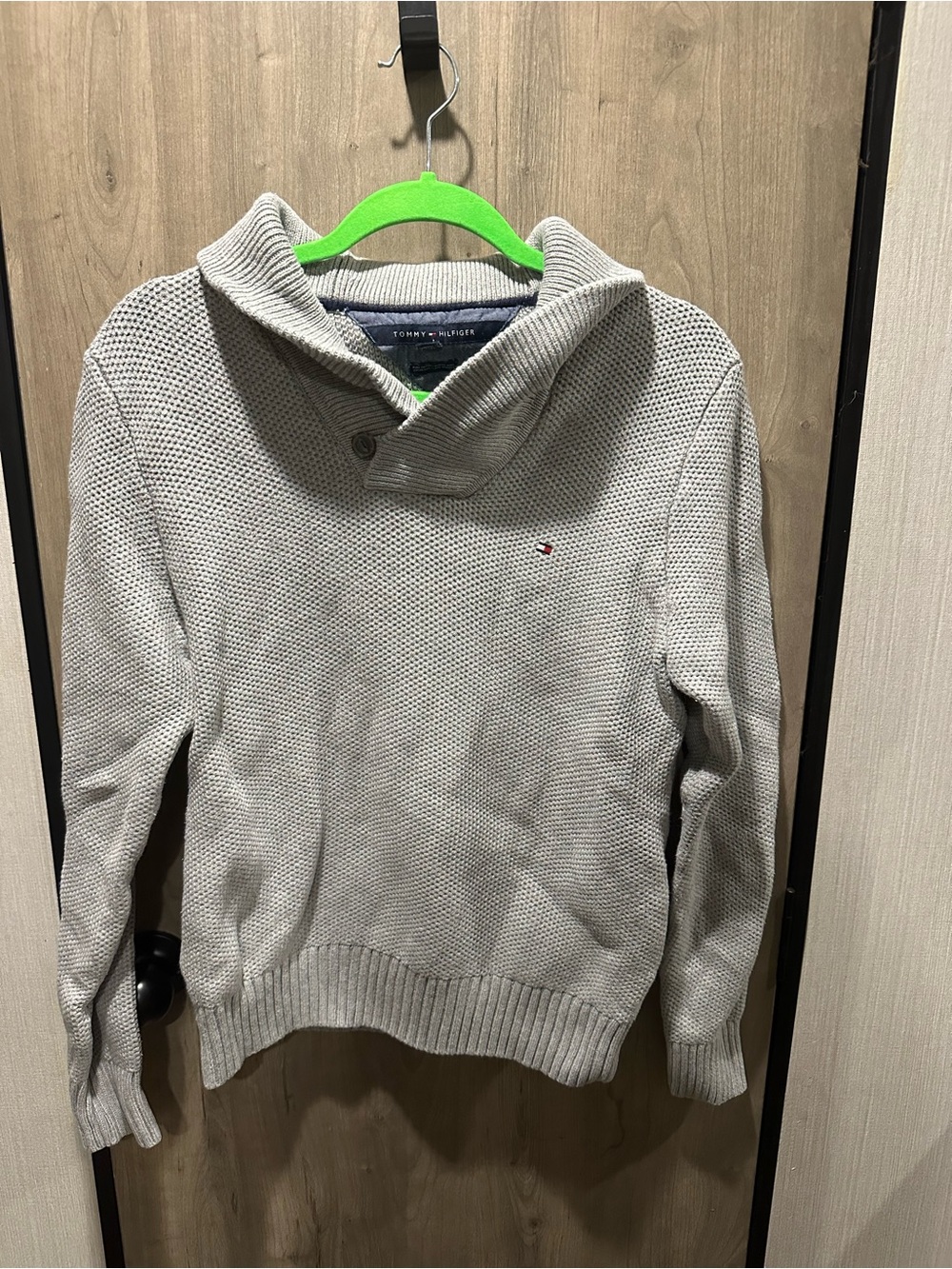 Tommy Hilfiger Size M Gray Shawl Collar Button Knit Sweater